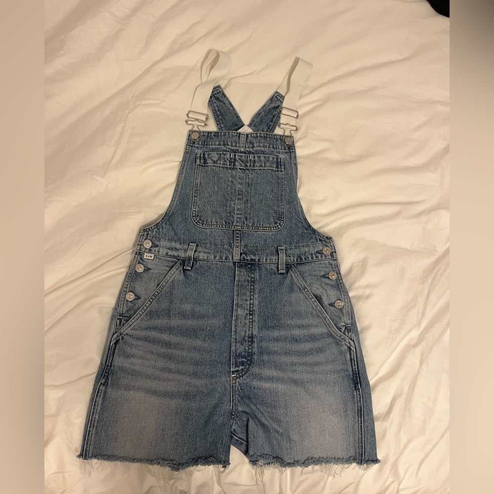 Citizens of Humanity light blue denim overalls with white straps